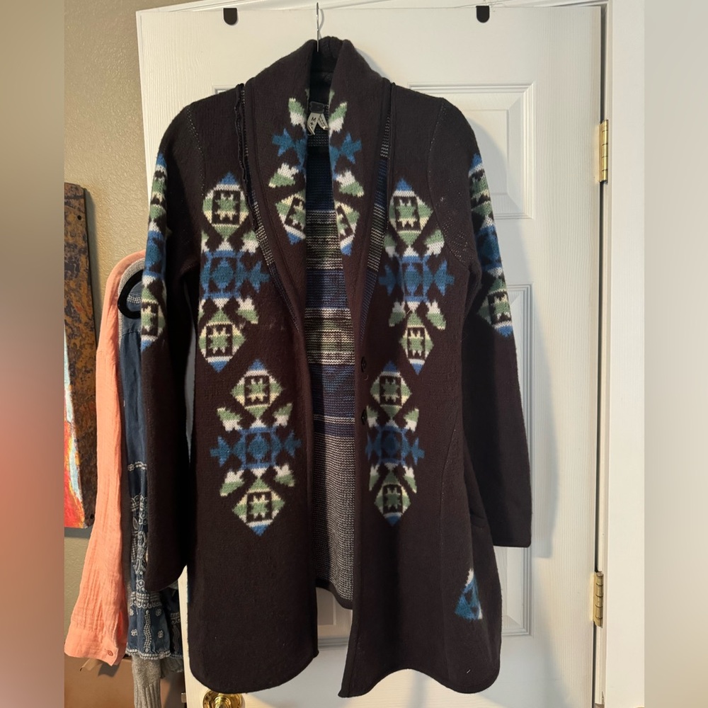 Free People sweater jacket, southwest print